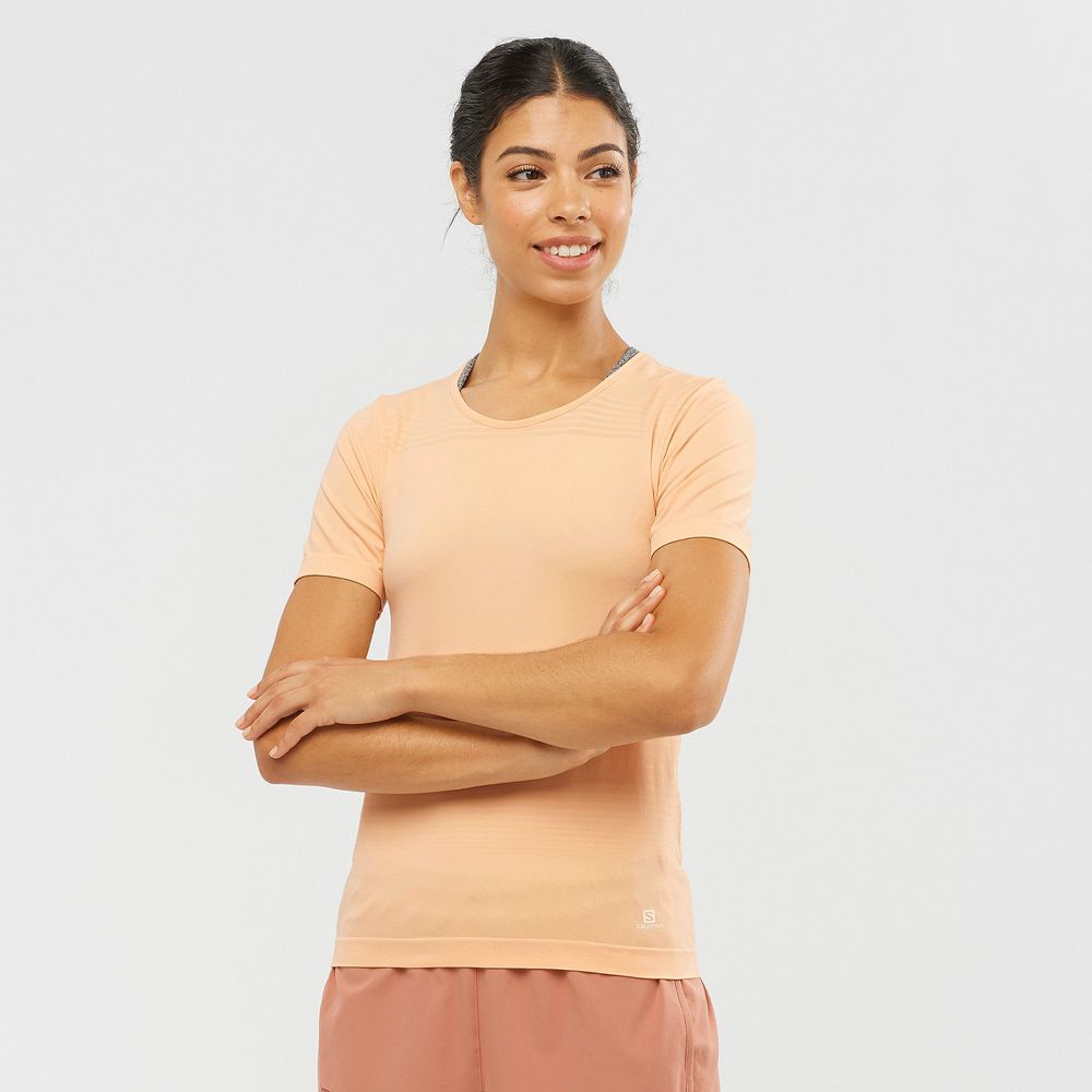 Camisetas Salomon Mujer Beige - Salomon Argentina ESSENTIAL MOVE ON SEAMLESS,703842-XSU